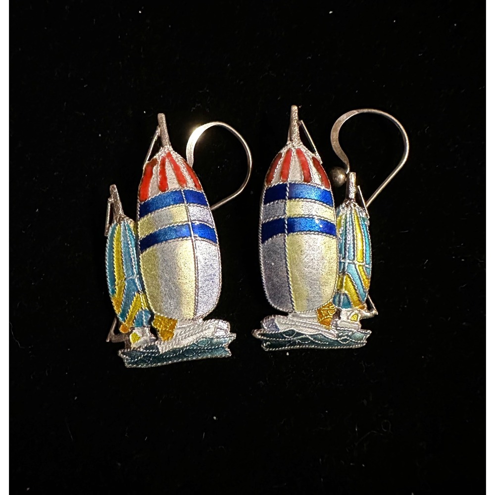 Zarah Str Silver & Enamel Sailboat Dangle Earrings‎